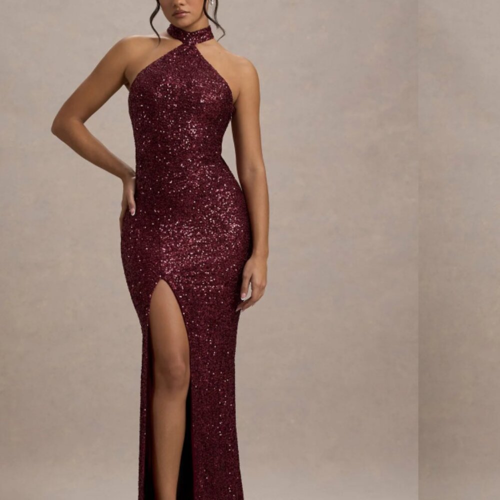 NWT - Club L London Burgundy Sequin Maxi Dress